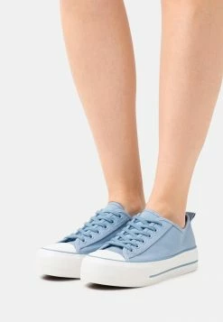 NA-KD PLATFORM LACE UP TRAINERS - Baskets Basses - Light Blue Grey