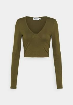 NA-KD VNECK DETAIL - T-shirt à Manches Longues - Khaki