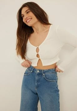 NA-KD MIT DETAIL - T-shirt à Manches Longues - Offwhite