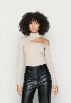 NA-KD SHOULDER CUT OUT - T-shirt à Manches Longues - Feather Grey