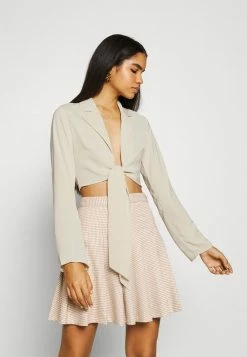 NA-KD FRONT TIE BLOUSE - T-shirt à Manches Longues - Beige