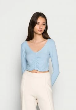 PAMELA REIF X NA-KD - DRAWSTRING DETAIL LONG SLEEVE - T-shirt à Manches Longues - Dusty Blue