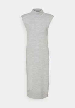 NA-KD PADDED HIGH NECK MIDI DRESS - Robe Pull - Grey Melange