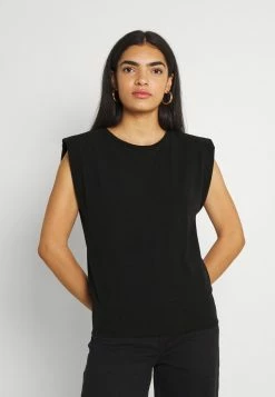 NA-KD PADDED SHOULDER - T-shirt Imprimé - Black