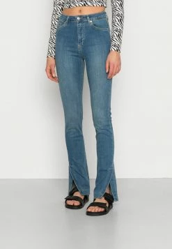 NA-KD SIDE SLIT SKINNY JEANS - Jeans Skinny - Mid Blue
