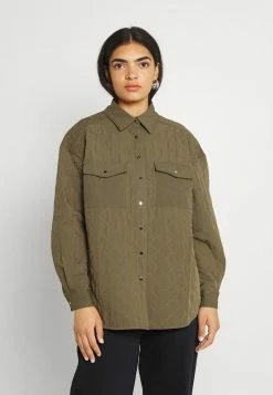 NA-KD QUILTED OVERSIZED OVERSHIRT - Manteau Court - Olive Green