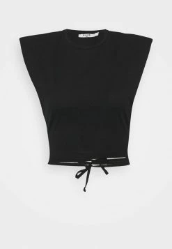 NA-KD SHOULDER PADDED DETAIL - T-shirt Imprimé - Black