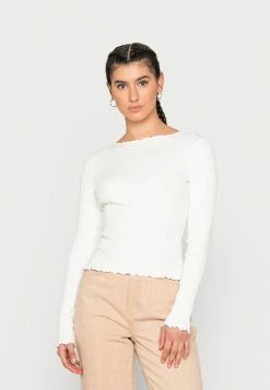 NA-KD RIBBED DETAIL LONG SLEEVE - T-shirt à Manches Longues - Gardenia