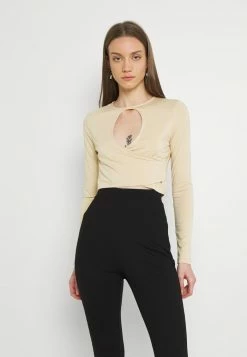 NA-KD KEYHOLE CROPPED - T-shirt à Manches Longues - Beige