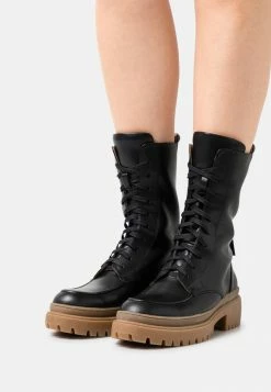 NA-KD SLIM LACE UP BOOTS - Bottines à Plateau - Jet Black