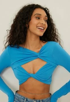 NA-KD LANGARM-OBERTEIL - T-shirt à Manches Longues - Blue