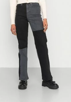 NA-KD PANELED STRAIGHT FIT - Jean Droit - Black