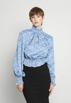 NA-KD PADDED SHOULDER BLOUSE - Blouse - Blue Comb