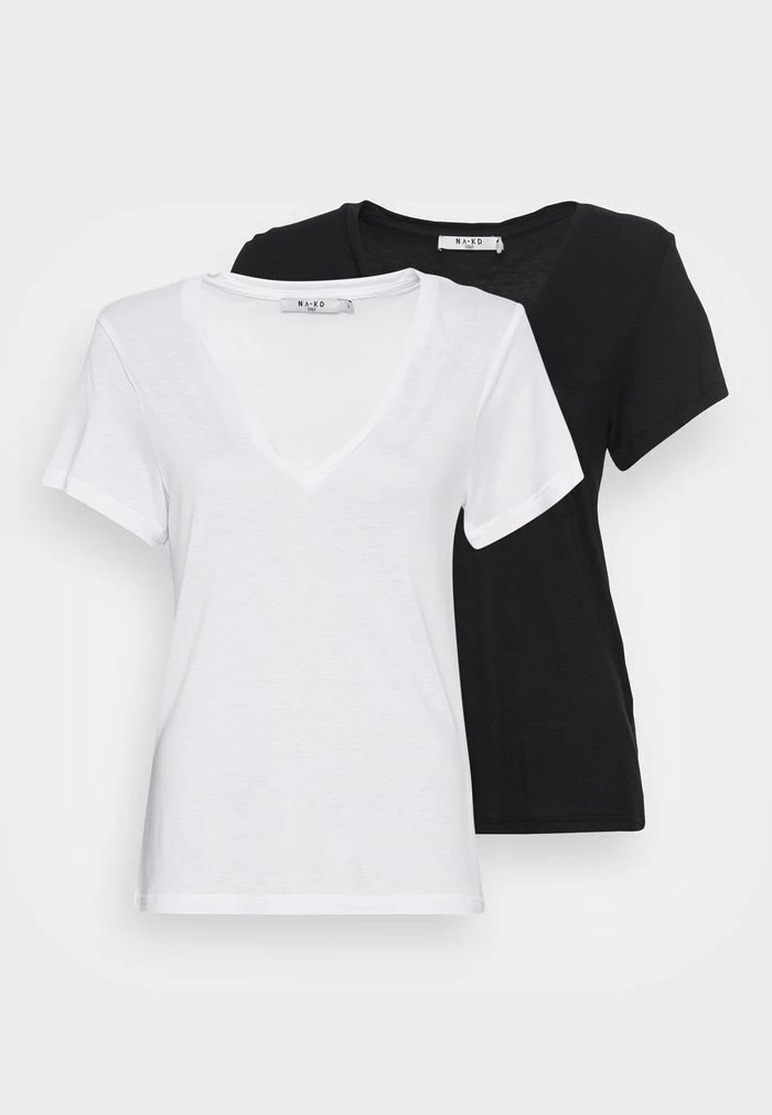 NA-KD V NECK TEE 2 PACK - T-shirt Basique - Black/white 5 NA-KD V NECK TEE 2 PACK - T-shirt Basique - Black/white – Image 5