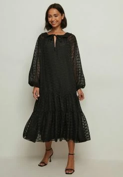 NA-KD MIT RÜSCHEN - Robe Longue - Black