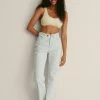 NA-KD MIT GEFALTETER TAILLE - Jean Droit - Bleached Blue -NA-KD Soldes Magasin ddda303363034aadbc4966a8fa4944ab