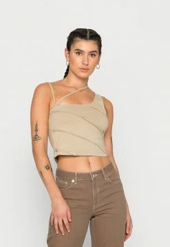 NA-KD ASYMMETRIC STRAP SINGLET - Débardeur - Beige