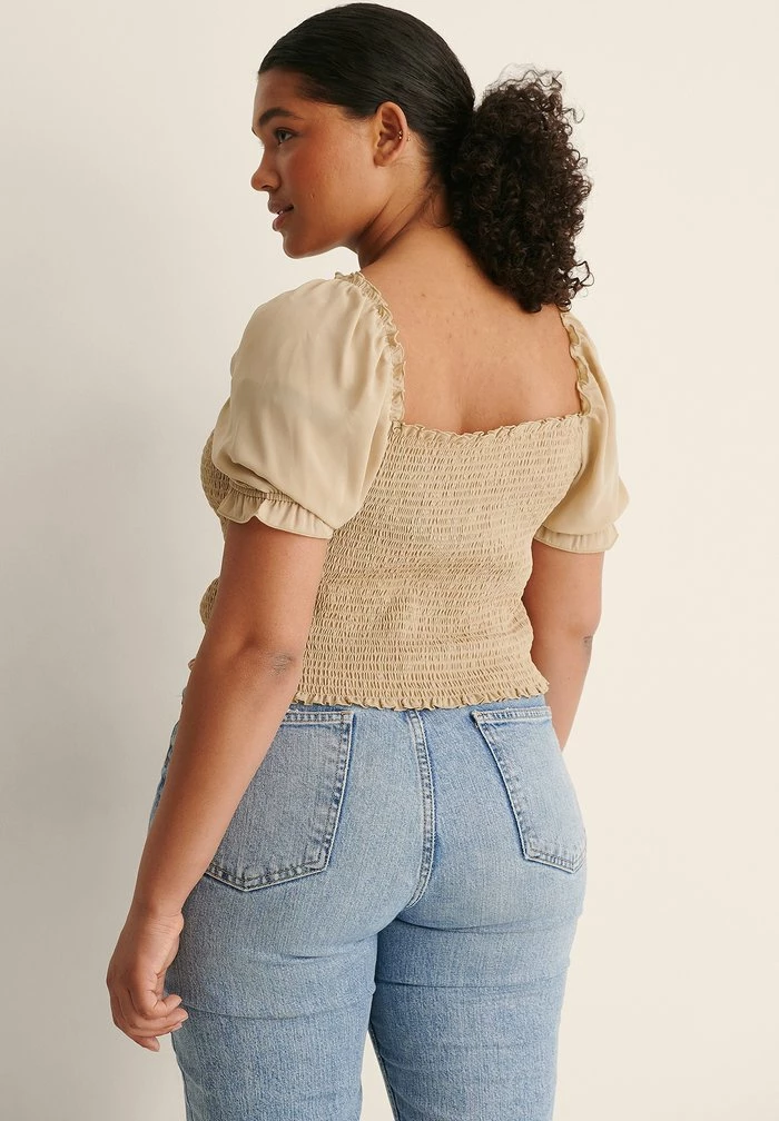 NA-KD SMOCKED - T-shirt Imprimé - Beige 3 NA-KD SMOCKED - T-shirt Imprimé - Beige – Image 3