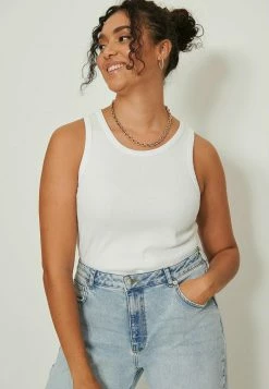 NA-KD ORGANIC GERIPPTES - Débardeur - White