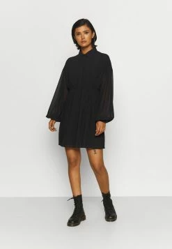 NA-KD PLEATED MINI DRESS - Robe Chemise - Black