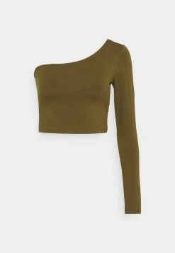 NA-KD ONE SLEEVE CROP TOP - T-shirt à Manches Longues - Khaki