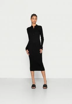 NA-KD LONG SLEEVE MIDI DRESS - Robe Pull - Black