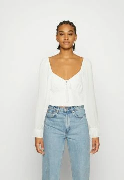 NA-KD TIE LONG SLEEVE BLOUSE  - T-shirt à Manches Longues - Gardenia