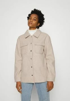 NA-KD PRESS BUTTON OVERSHIRT - Manteau Court - Light Beige