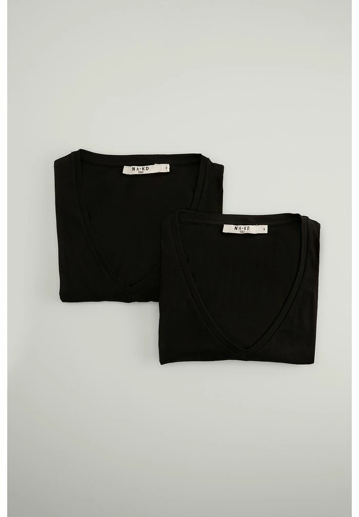 NA-KD 2 PACK ORGANIC BASIC V NECK TEE - T-shirt Basique - Black/black 3 NA-KD 2 PACK ORGANIC BASIC V NECK TEE - T-shirt Basique - Black/black – Image 3