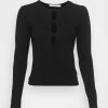 NA-KD KEYHOLE LONG SLEEVE - T-shirt à Manches Longues - Black -NA-KD Soldes Magasin f6f58284ed534027a8d98205f011e3ae
