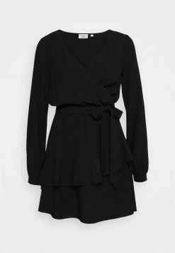 PAMELA REIF X NA-KD OVERLAPPED DETAIL FRILL MINI DRESS - Robe De Jour - Black