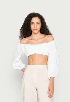 NA-KD PUFFY SLEEVE CROPPED BLOUSE - Blouse - Gardenia