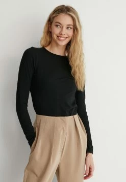 NA-KD DRAWSTRING DETAIL OPEN BACK TOP - T-shirt à Manches Longues - Black